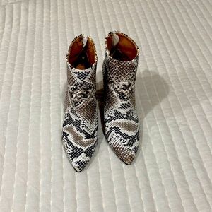 Snake Skin High Heeled Boots. (Used)